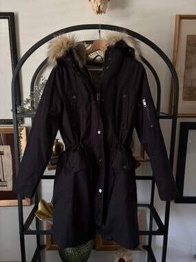 ASOS Black Faux Fur Trim Hooded Parka Coat Utility Jacket Women’s US 6 EU 34